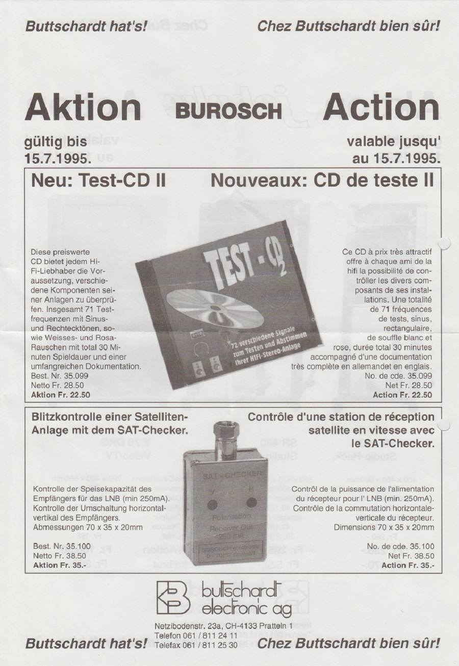 Aktion BUROSCH Test-CD II - Sat-Checker gültig bis 15.07.1995